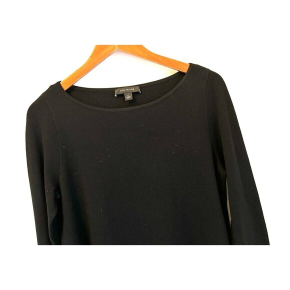 Ann Taylor 2-Tone Black Scoop Neck Long Sleeve Ruffle Hem Top Womens Size M - Picture 2 of 8